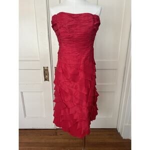 Rickie Freeman Teri Jon Silk Ruffle Strapless Cocktail Dress Womens Size 12 Red